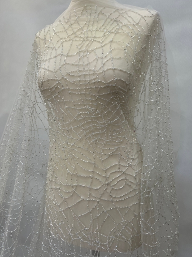 Imagine Broderie cu model minimalist , argintiu/alb